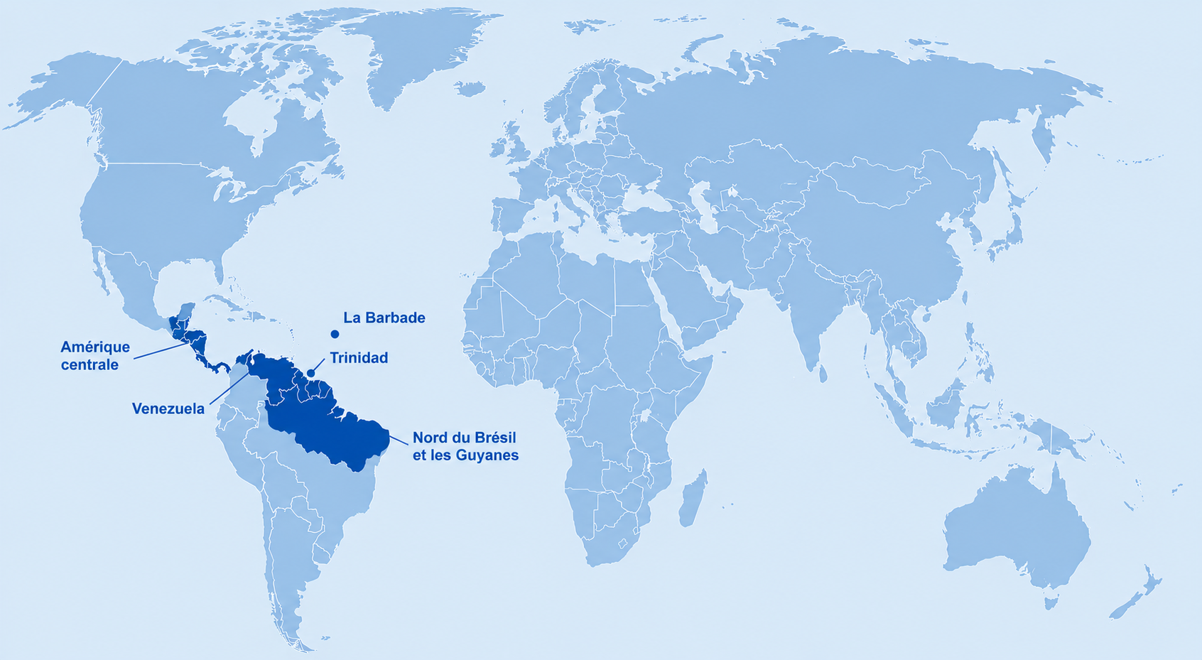 Zone de répartition d’origine de Poecilia reticulata